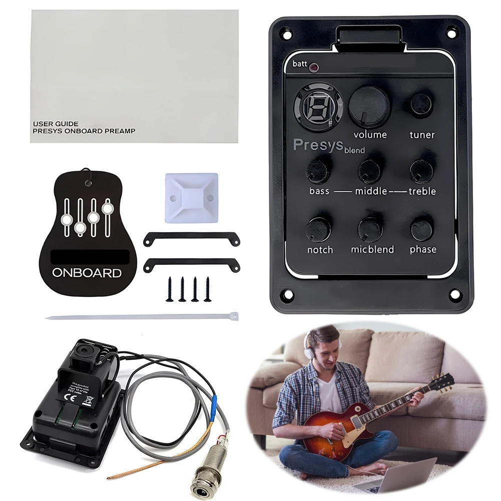 Plastic 301 EQ Equalizer with Tuner Presys Piezo Pickup Guitar Tuner Guitar Soundhole EQ Parts Accessories 301 Guitar Pickup