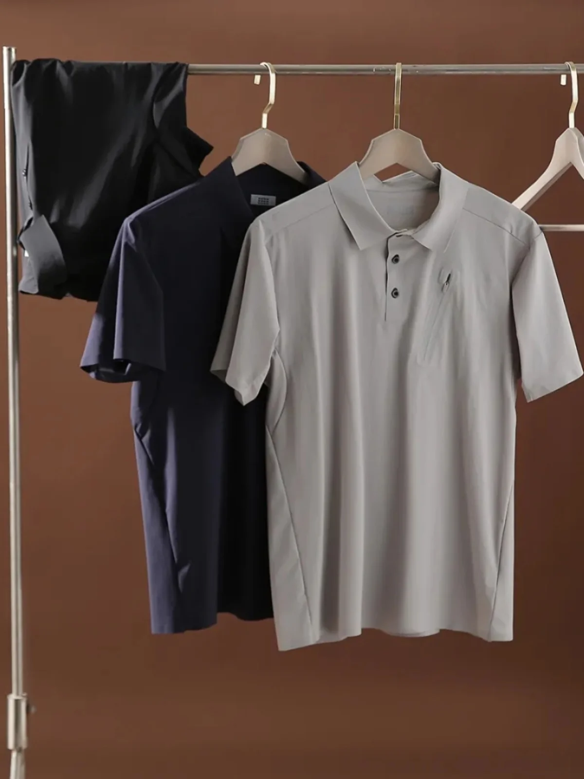 

Laser Cutting Sl Glue High End Summer Cool Feeling Men's Outdoor Casual Collar Qui Dry ort Sve irt