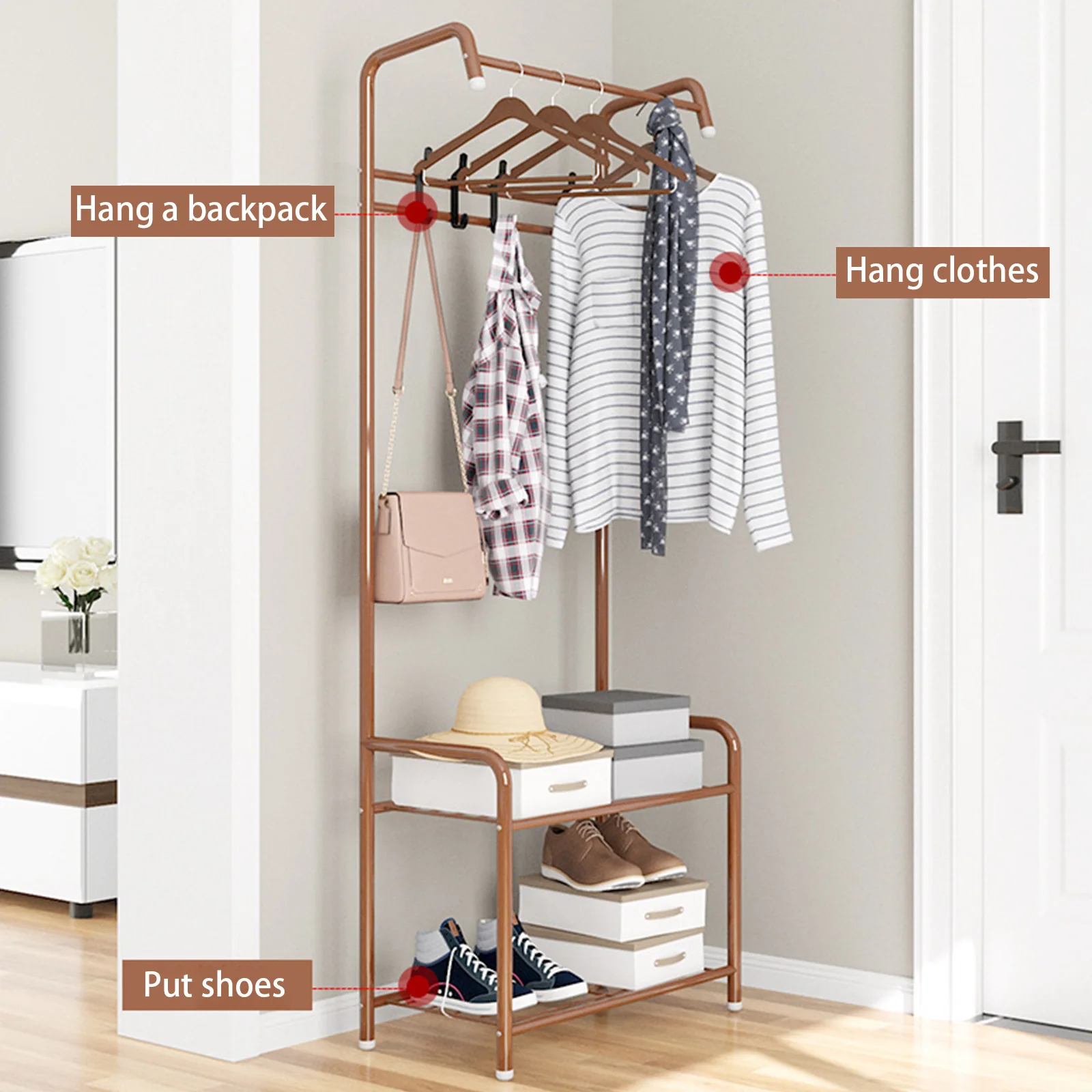 Independent Hanger Brown Metal Shoe Hanger 4 Hooks Clothes Rack Clothes Hangers Coat Hanger Stand Wardrobe Stand House Enter