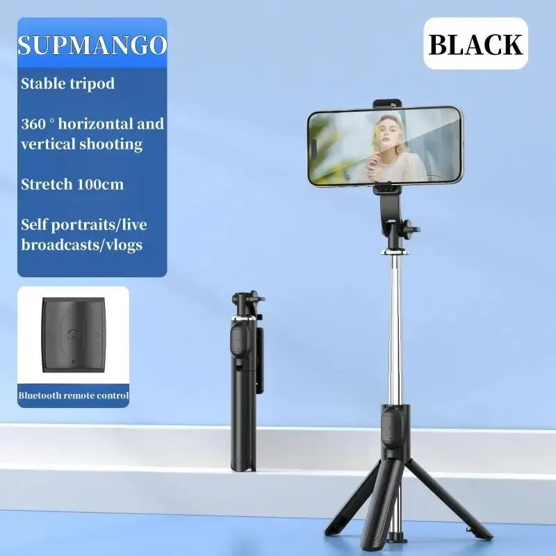 Cell Phone 1M Selfie Stick Tripod Bluetooth Remote Wireless Selfi Stick Phone Holder Stand with Beauty Fill Light For Phone