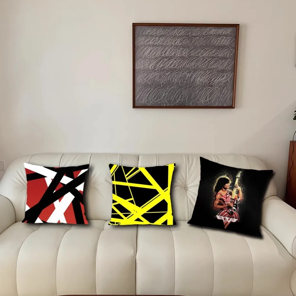 Guitarist Eddie V-Van H-Halen Band Pillow Case Living Room Accent Couch Back Support Square Lounge Restful Nap Companion ﻿