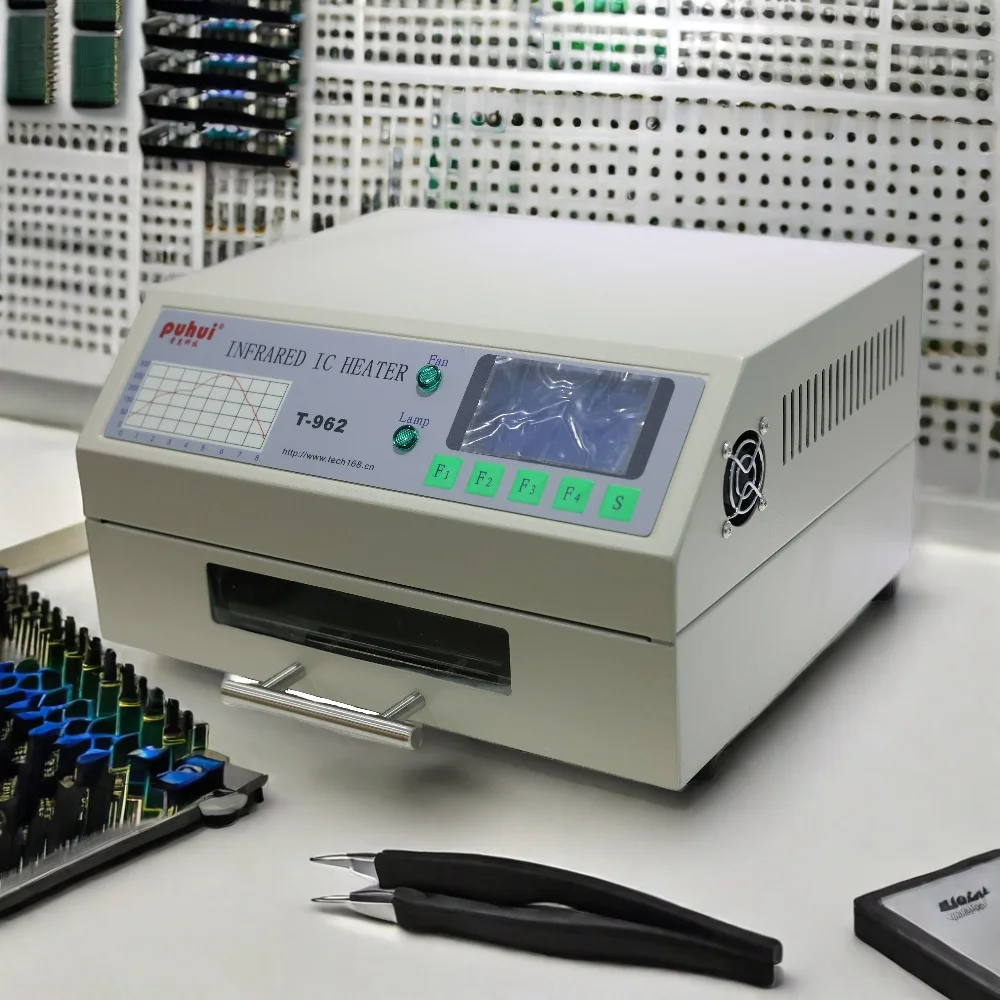 PUHUI T-962 Инфракрасный нагреватель IC с дымовым каналом Инфракрасная паяльная машина для оплавления BGA SMD Паяльная станция для пайки