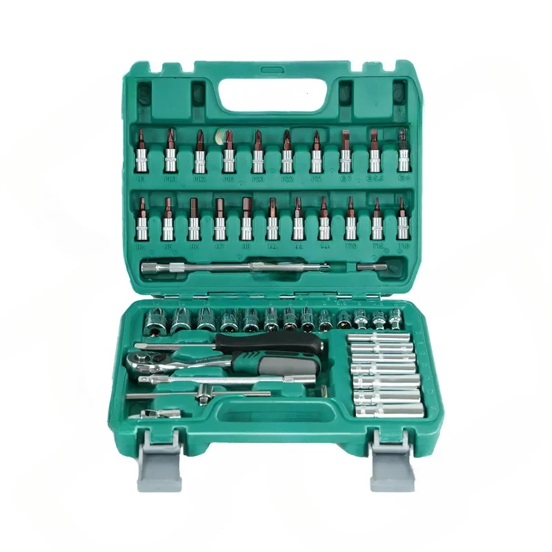 53 PC Drive Socket Set Metric Hex Bit Socket Set Ratchet Wrench Set with S2 & CR-V Sockets Mechanic Tool Kits for Auto Household