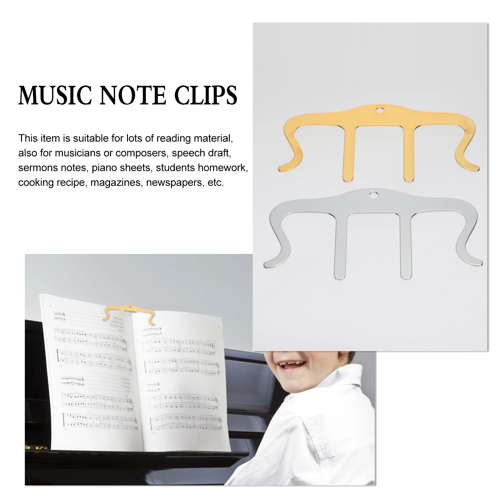 

2pcs Metal Music Book Clips Durable Page Holders Wind Resistant For Piano Sheets Reading Notes Recipes Homework School Office