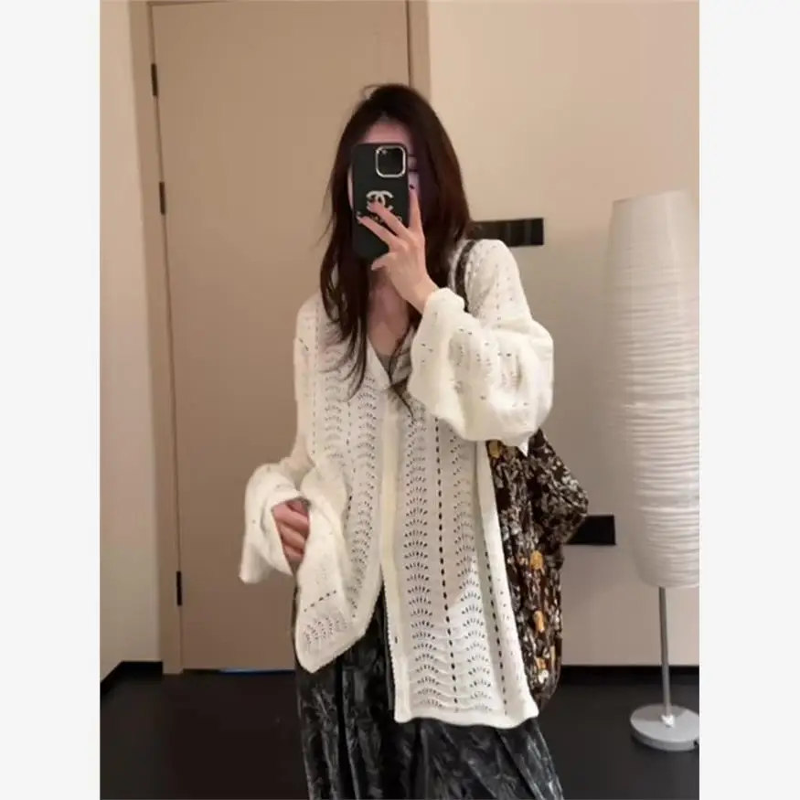 

Ladies' Lazy Sle Hollow out Knitted Top Spring Autumn Versatile Open Cardigan Outerwear Faion Design Sensation