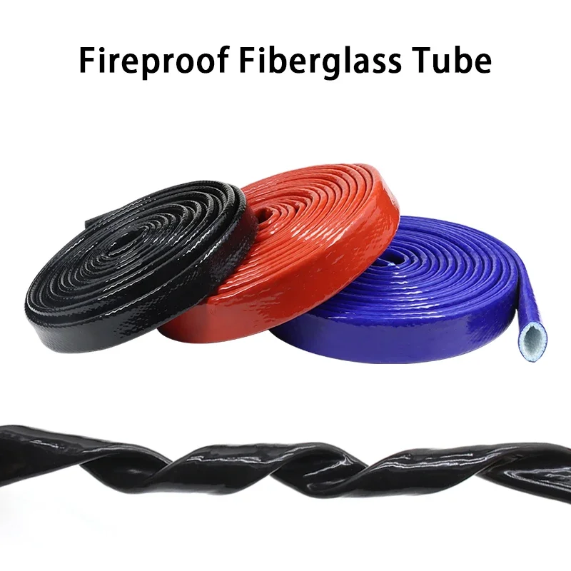 4-35mm Fireproof Sleeve 1~10mHigh Temperature Resistant Silicone Resin Coated Braided Fire Retardant Casing Pipe Fiberglass Tube