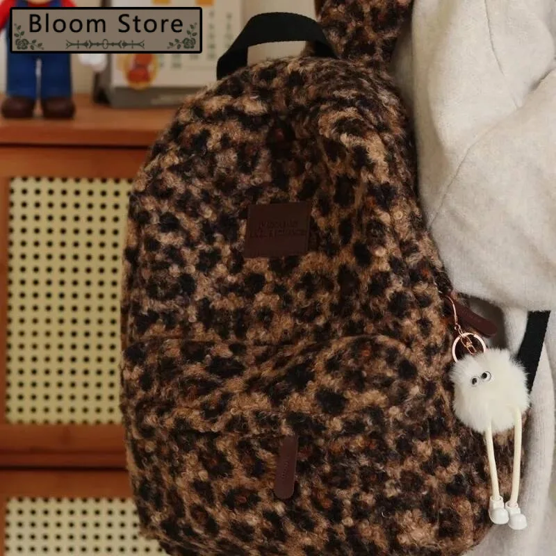 

Vintage Leopard Haruku Backpacks Japanese Ins Grunge High-Capacity Casual Travel Bags Women Y2k Aesthetic Students Schoolbags