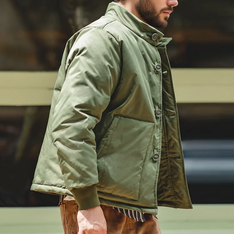 Maden Men's Improved A1 Bomber Jacket Stand-up Collar Thickened Cotton-padded Clothes Winter Windproof Warm Single-breasted Coat