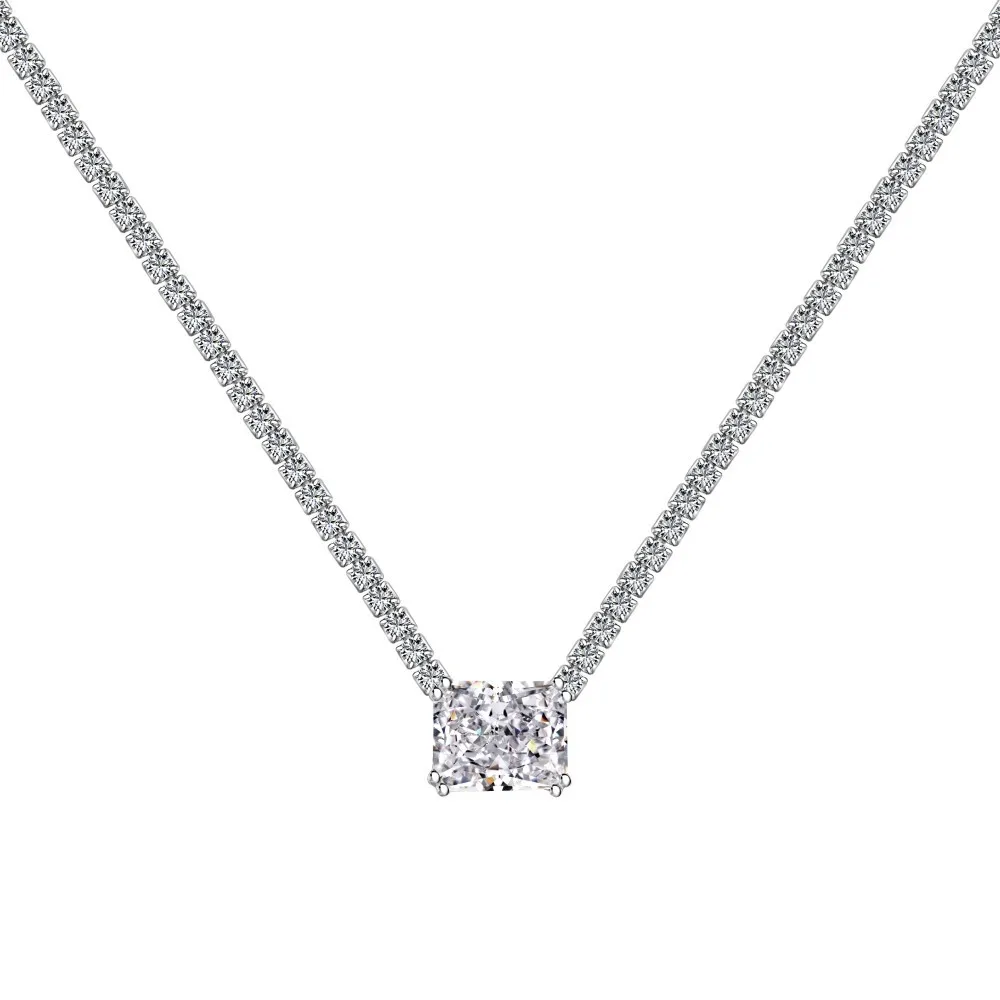 

S925 Sterling Silver Necklace Women's 8A Sugar Zircon Hand Inlaid Small and High End Light Luxury Collar Chain