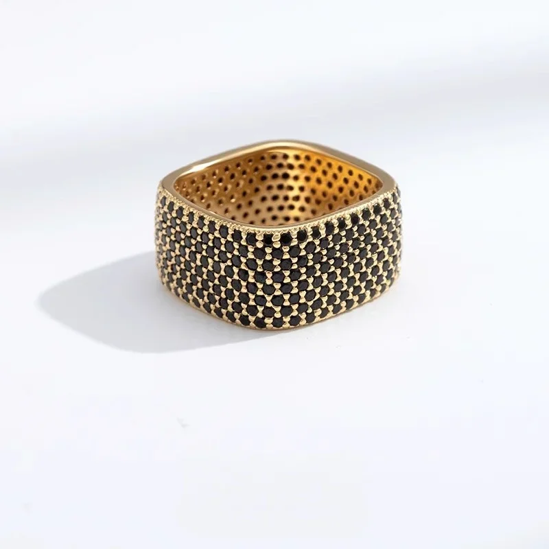 Silver gold-plated diamond-encrusted zircon square ring fashion ring mesh red ring