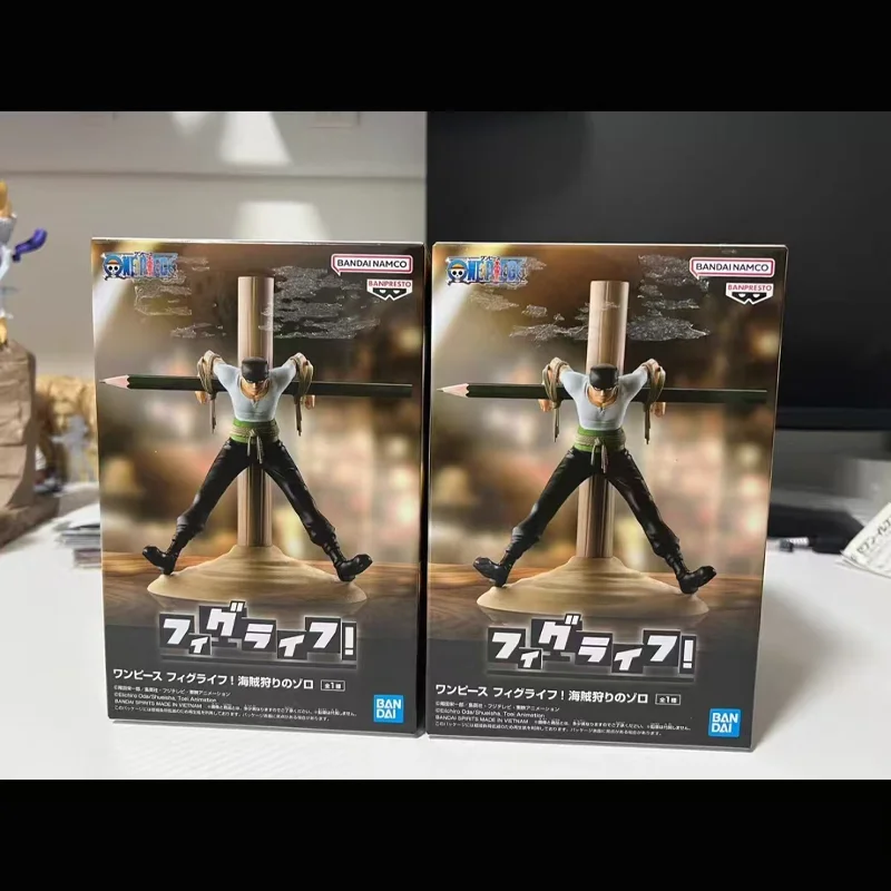 Genuíno original bandai banpresto uma peça figlife roronoa zoro em estoque figura modelo coletor estatueta ornamento de mesa presente