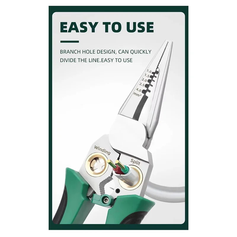 Stainless Steel Wire Strippers Multi-Function Needle Nose Pliers Non-Slip Multifunctional Wire Stripper-[Qahk]