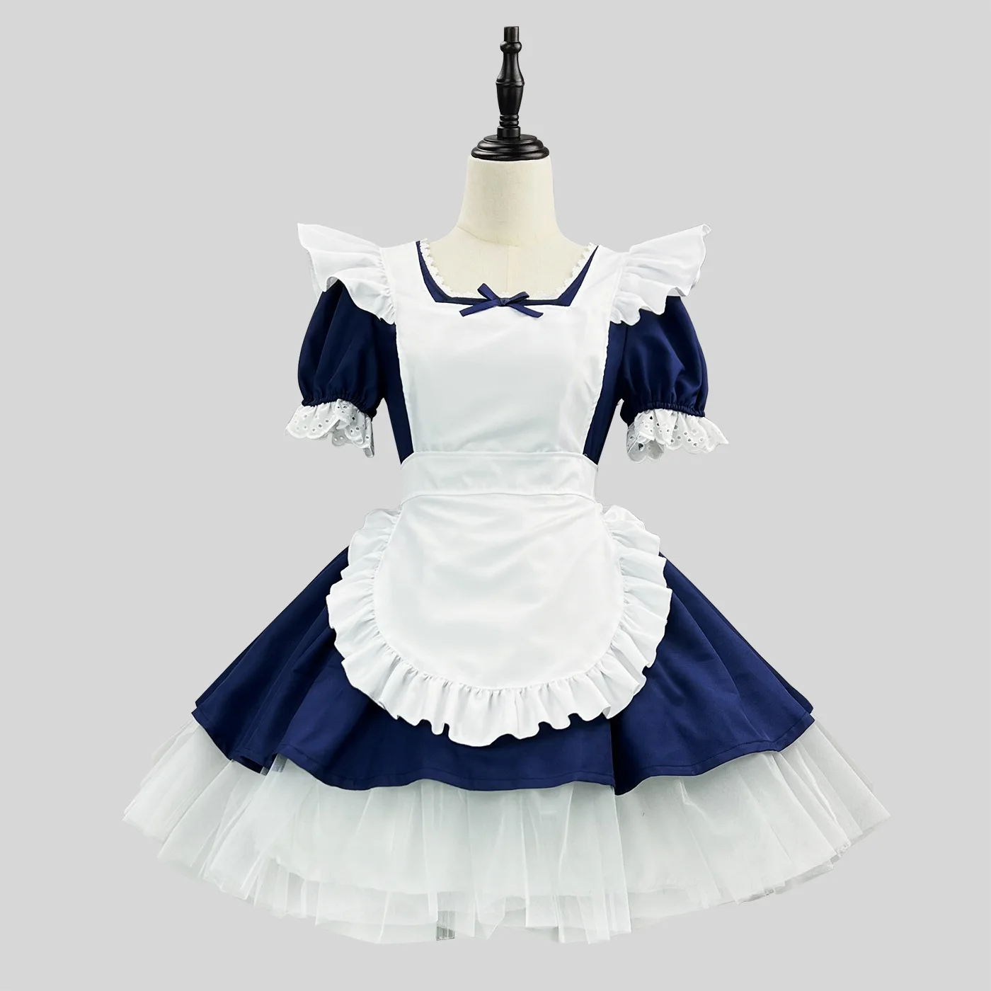 Blue White Lolita Style Dress with Apron Headband for Cosplay Party Kawaii Lolita Dress Set Women's Classic Maid Costume - view 2