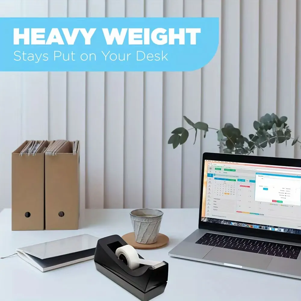 Black Desktop Tape Dispenser - Non-Slip Base - Weighted Tape Roll Dispenser - For Office Home School (Tape Not Included)