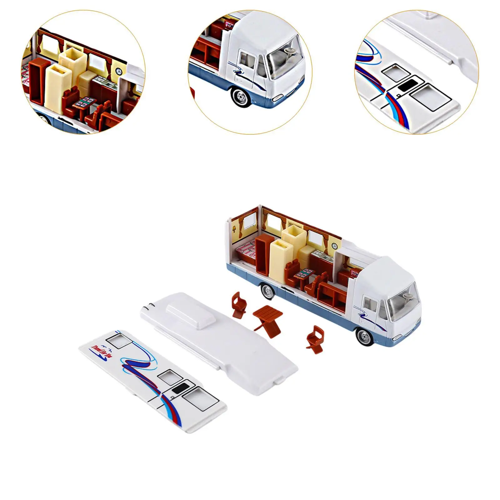 Legering RV Model Mini RV Model Auto Speelgoedauto Camper Speelgoed Miniatuur Trek RV Speelgoed Afneembare te openen deur voor kinderen Jongens Cadeau