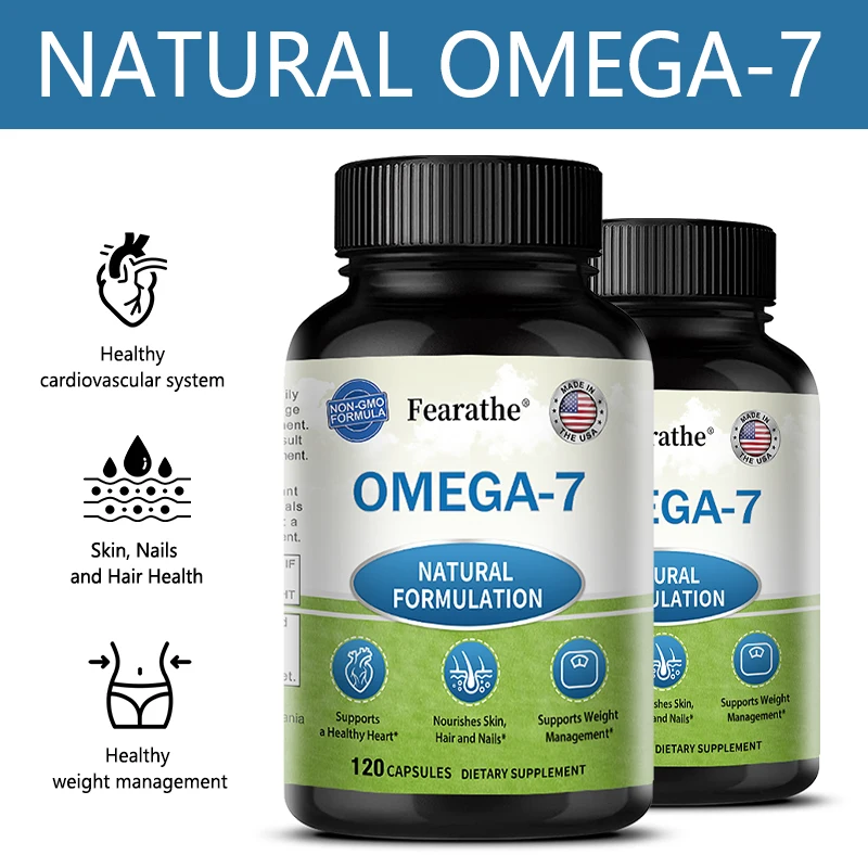 Natural Omega 7 Fatty Acid Capsules - Vitamin Supplement for Heart Health, Skin, Hair, Nail Strength, Healthy Weight Management