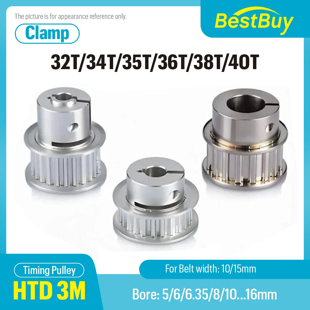 

HTD 3M 32T/34T/35T/36T38T/40Teeth BF Clamping Type Synchronous Wheels Bore 5-16mm for Belt width 10/15mm 3D Printer Accessories