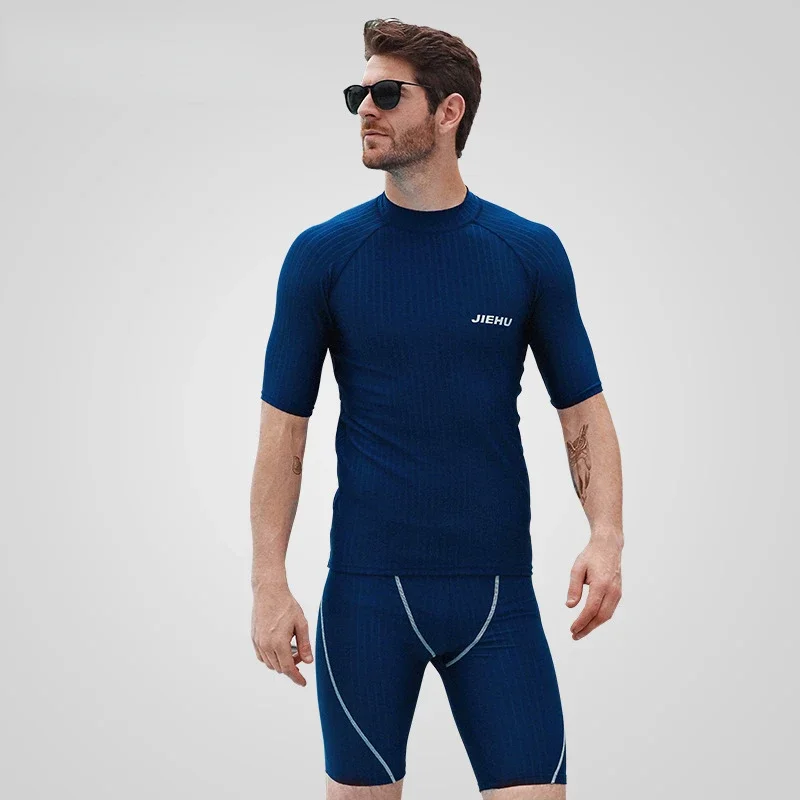 Hot Spring Quick Drying Breathable Men's Five Point Swimsuit Men's Vest Swimsuit Tiger Shark Pattern Five Point Swimsuit Set