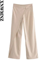 XNWMNZ-Pantalones largos envueltos de mezcla de lino para mujer, pantalón Vintage de cintura alta con cremallera, versátil, Chic, 2023