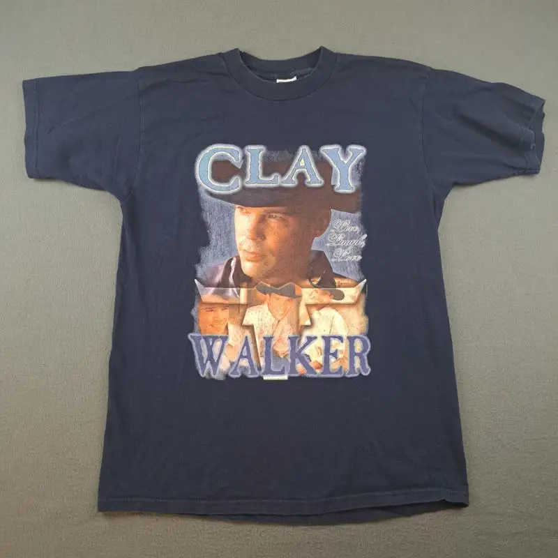 Vintage Y2K Clay Walker Live Laugh Love Graphic Tee Shirt Size Large Blue