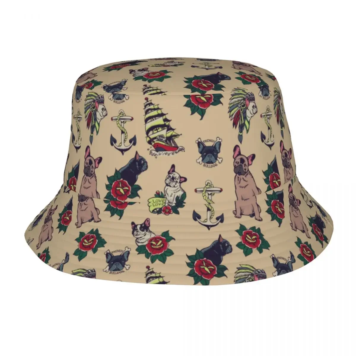 Custom Cute French Bulldog Tattoo Bucket Hats Women Men Fashion Summer Outdoor Sun Pet Dog Fisherman Cap