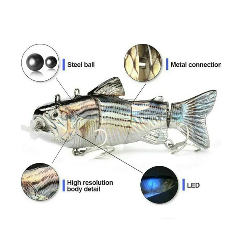 Señuelo de Pesca eléctrico robótico automático, Swimbait de 3,5 pulgadas, cebo multiarticulado automático, recargable por USB, accesorios para Pesca