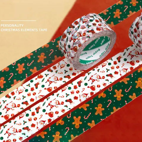 진저브레드 맨 패턴 씰링 테이프, 크리스마스 선물 포장 테이프, 익스프레스 포장 테이프, 비즈니스 용품, 5cm x 100Y