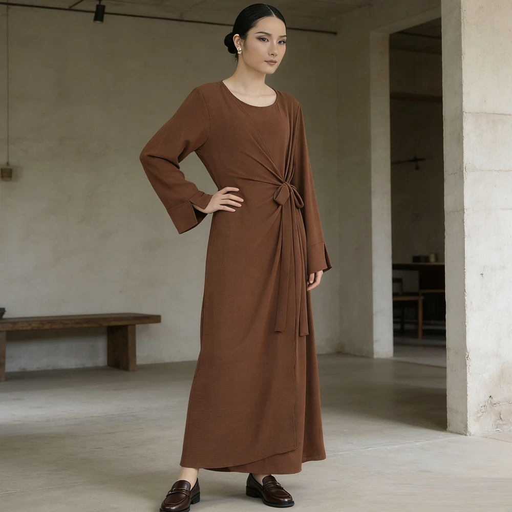 

Элегантное мусульманское платье для женщин Ближнего Востока: однотонная абайя из Дубая, исламская одежда, турецкий халат, праздничная джалабия