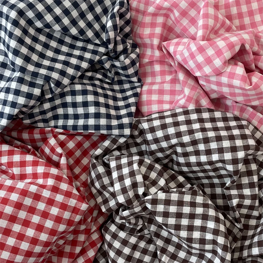 140x50cm1cm Color Block Plaid Cotton Fabric Shirt Garment Lining Cloth for Sewing Plain Weave Yarn-Dyed Fabric