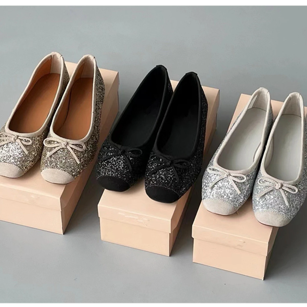

Jenny&Dave 2026 French Retro Bright Diamond Sheepskin Flat Shoes Elegant Mary Jane Ballet Shoes Women Bow Casual Shoes Loafers