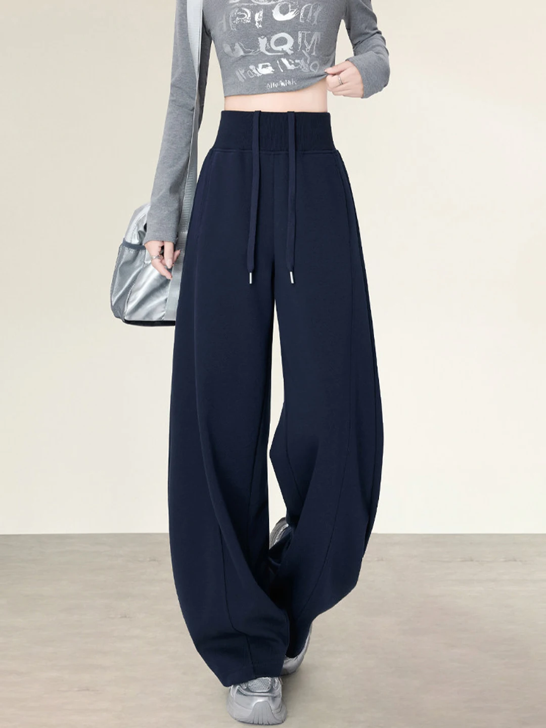 High Waist Extended Length Fleece Lined Wide Leg Sweatpants for Women Autumn Winter Casual Floor Length Sports Pants