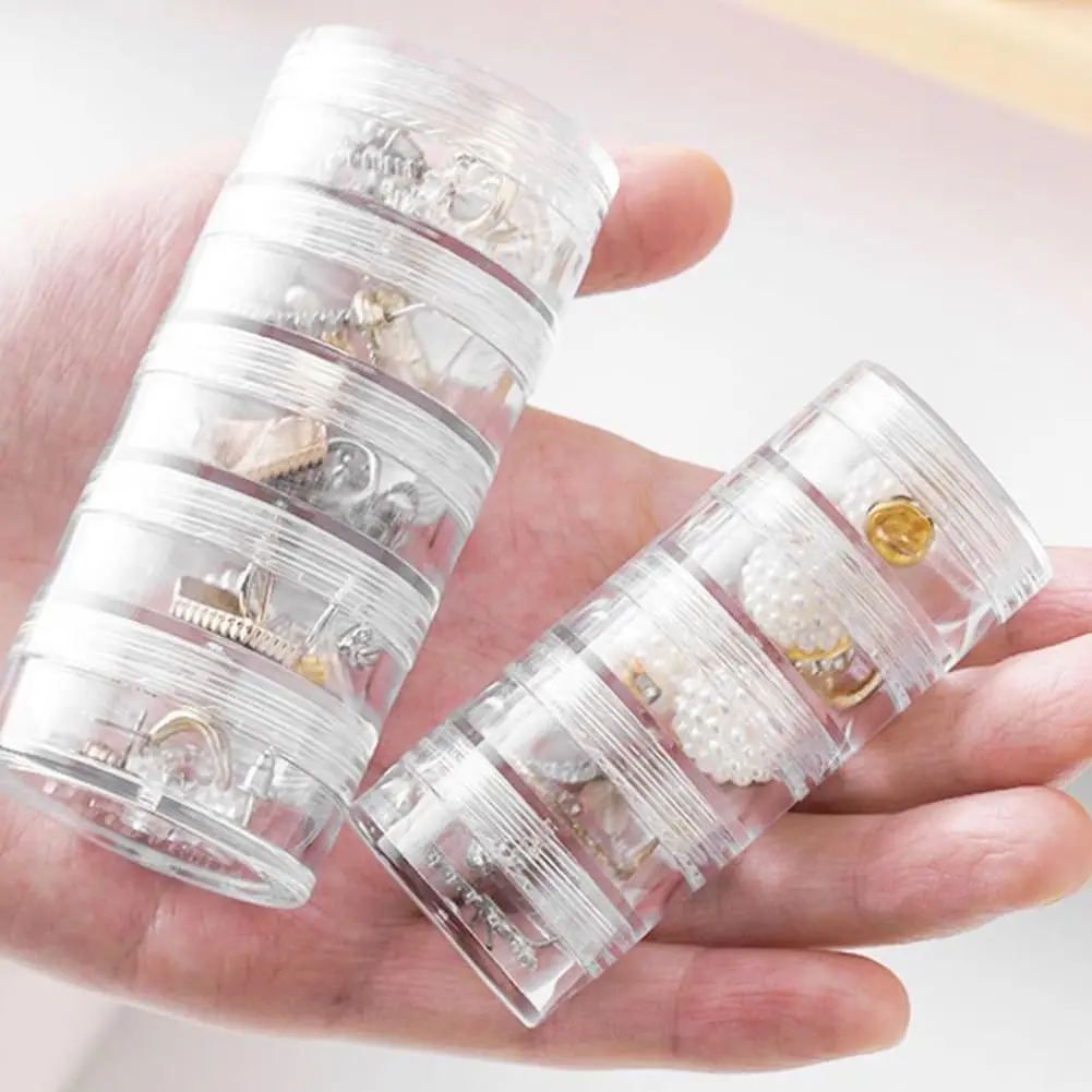 Round  5 Layer Clear Stackable Bead Storage Jars Cosmetic Storage Box Art Craft Accessory Organizer for Jewelry Beads Buttons