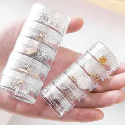 Round 5 Layer Clear Stackable Bead Storage Jars Cosmetic Storage Box Art Craft Accessory Organizer for Jewelry Beads Buttons