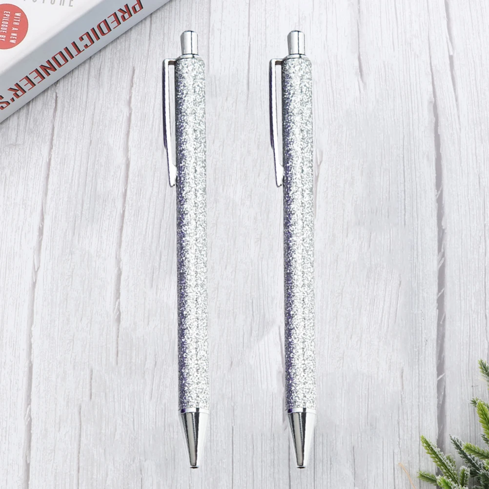 

2Pcs Metal Ballpoint Pen Retractable Clip Silver Smooth Writing Slim Lightweight Creative Click for Work Study