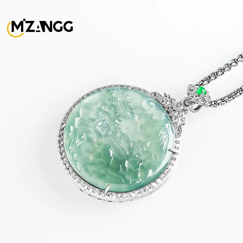 Imagem -02 - Água Azul Natural Jadeite Paisagem Pingente S925 Prata Incrustada Colares Requintado Moda Jóias Presentes para Homens e Mulheres