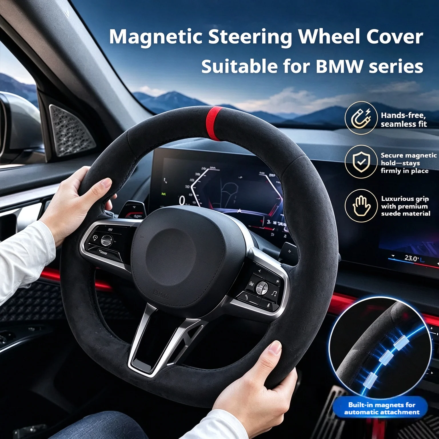Magnetic Snap-on Steering Wheel Cover For BMW 5 3 7 8 2 4 Series X3 X4 X5 X6 X7 Anti-Slip Breathable Car Handle Accessories