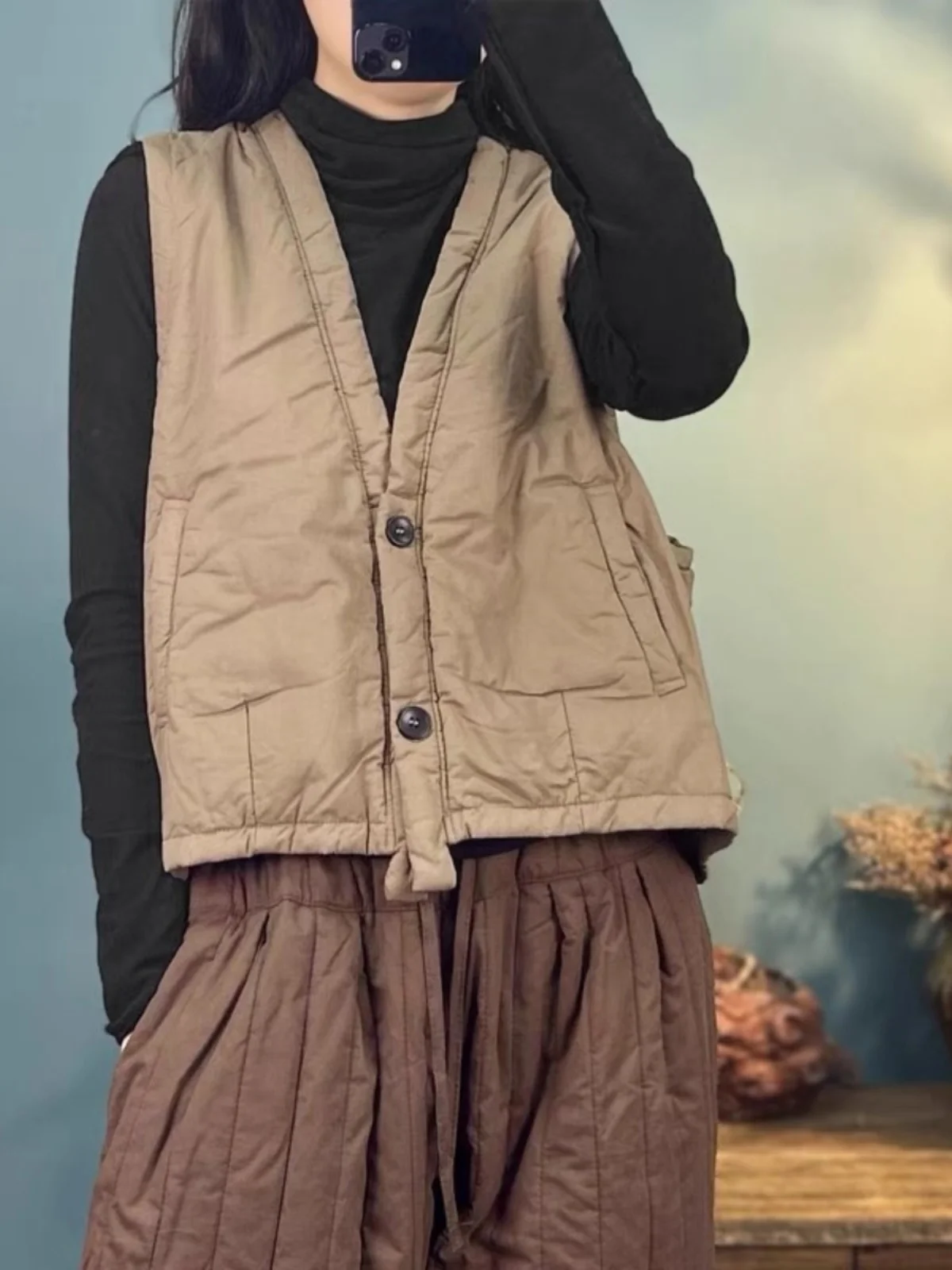 

Женский легкий свободный приталенный хлопковый пуховый жилет 2024, зимний многослойный жилет в стиле ретро с пуговицами, однотонный топ