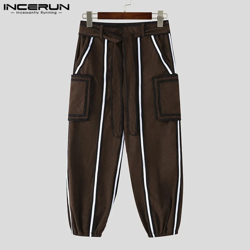 

INCERUN Men Pants Patchwork Lace Up Pockets Corduroy Trousers Men Streetwear Loose Joggers 2025 Fashion Casual Long Pants S-5XL