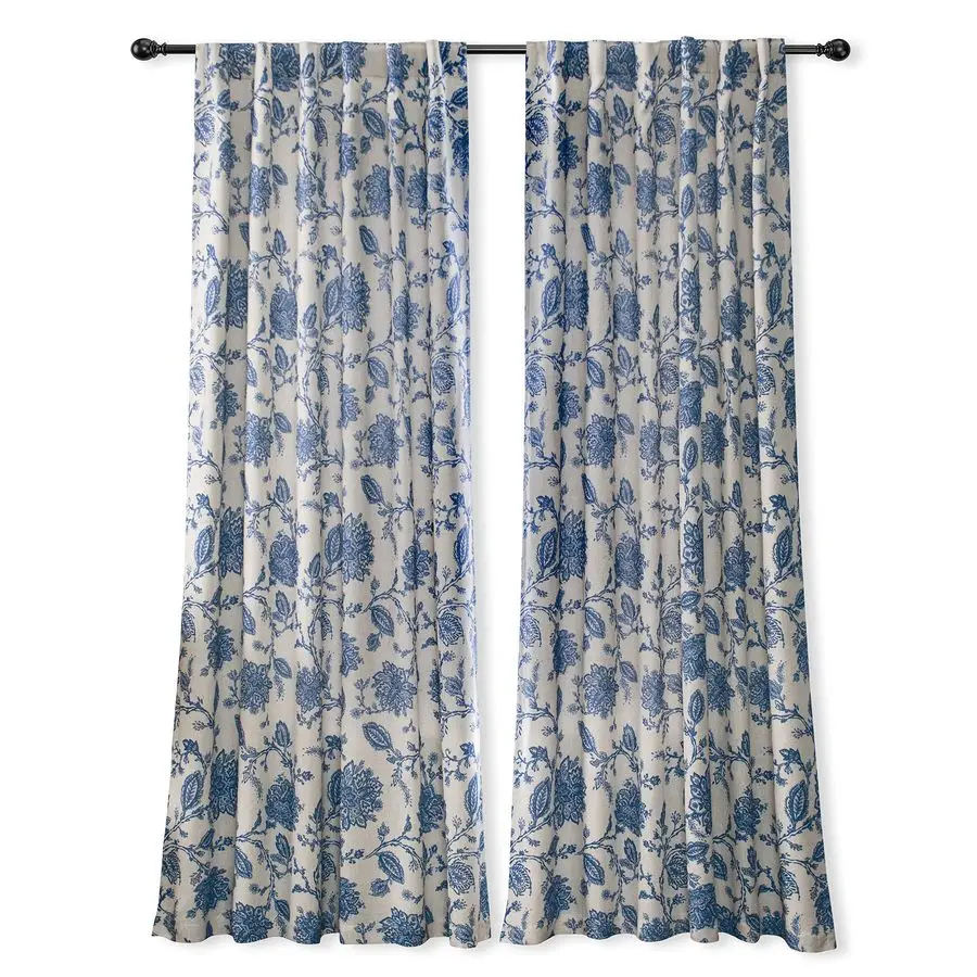 

Linen Floral Paisley Navy Blue Blackout Curtains for Living Room Bedroom 84 Inch Length 2 Panels Lined Back Tab Window Drapes Th