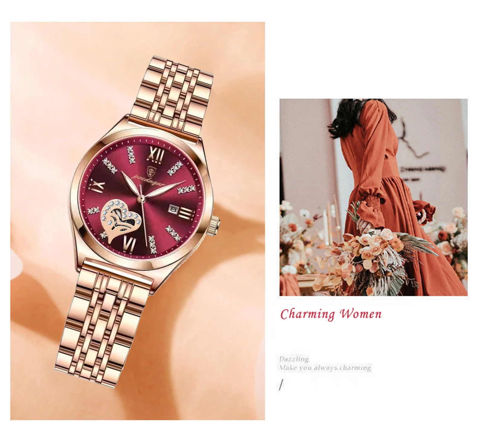 POEDAGAR Luxus Uhren Für Frauen Wasserdicht Leucht Datum Edelstahl Frau Uhr Elegante Mode Quarz Damen Armbanduhr – Detail 11