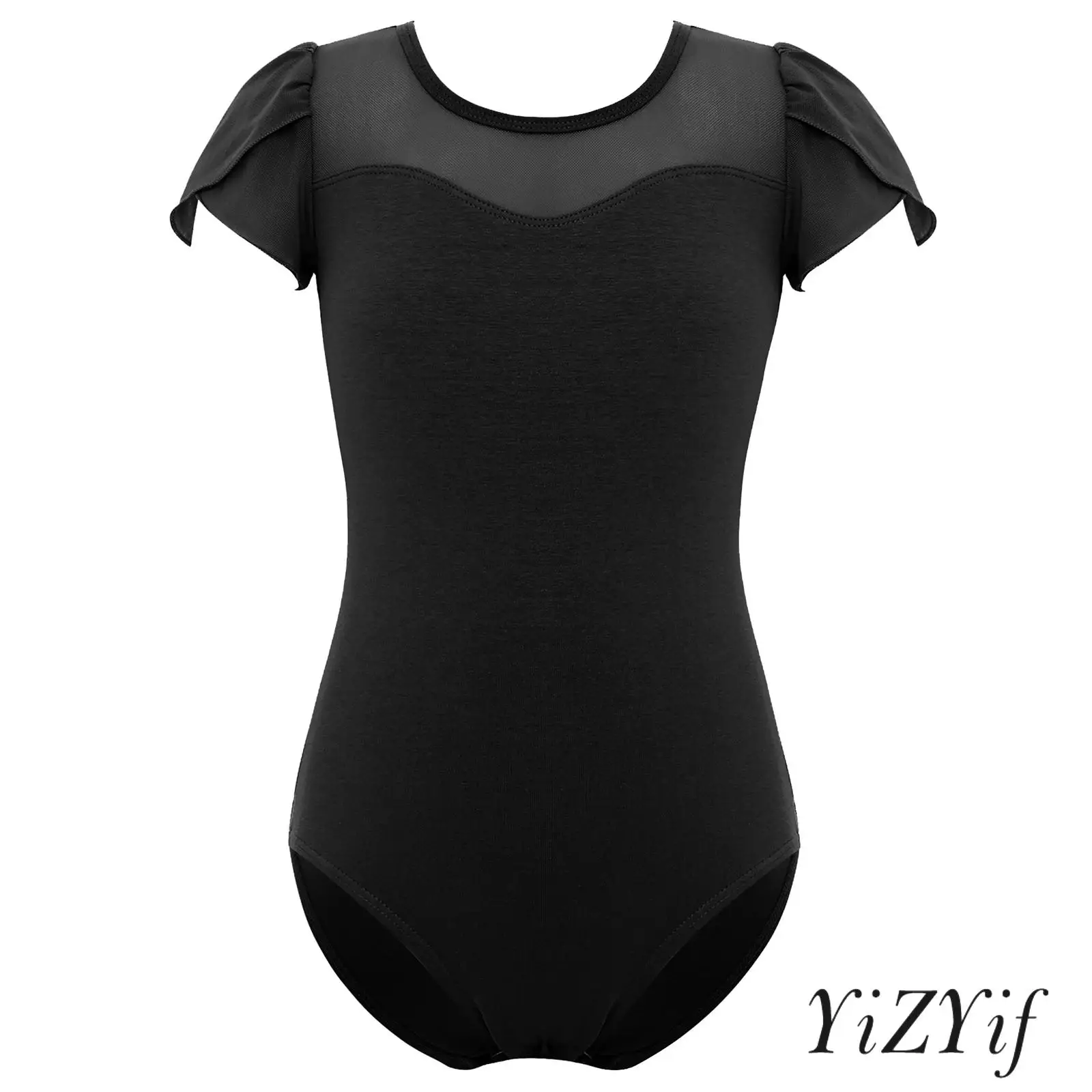 

Kids Girls Lyrical Contemporary Dancewear Artist Gymnastics Ballet Leotard Sheer Mesh Keyhole Knot Back Ballet Dance Costume