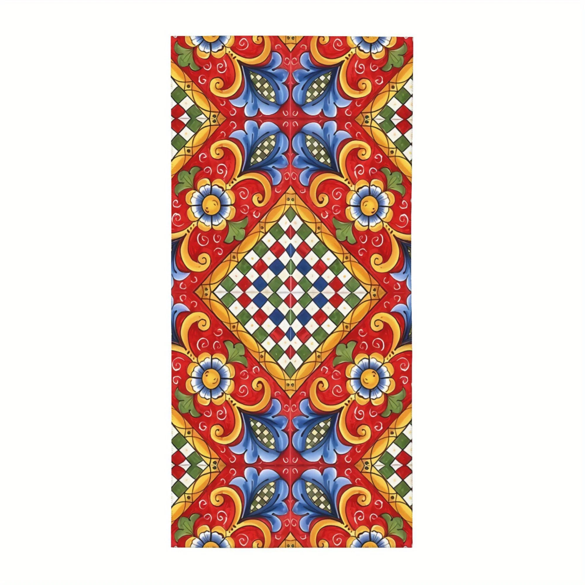

Sicilian Style Beach Towel - Quick Dry, Soft & Absorbent Blend, Vibrant Floral Pattern with Diamond Accents, Perfect for Beach