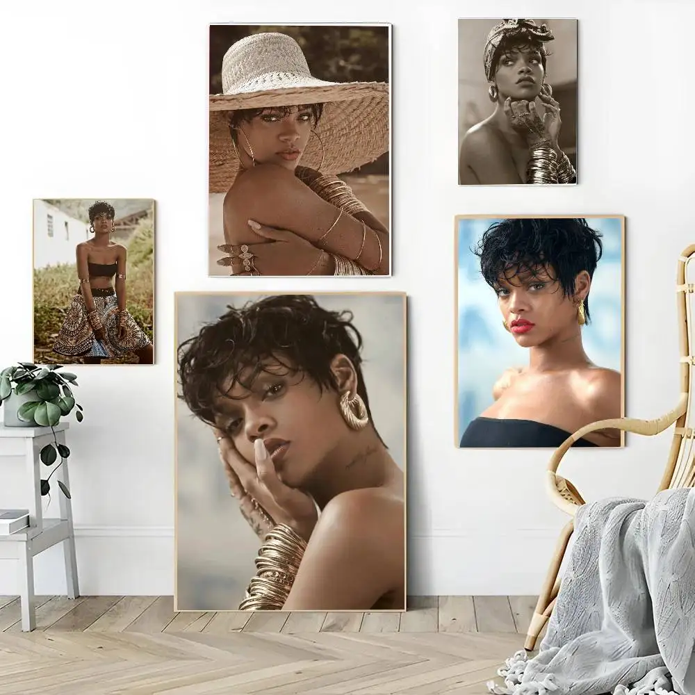1OC Hot Singer R-RIHANNAS poster Self-adhesive Art Waterproof Paper Sticker Coffee House Bar Room Wall Decor