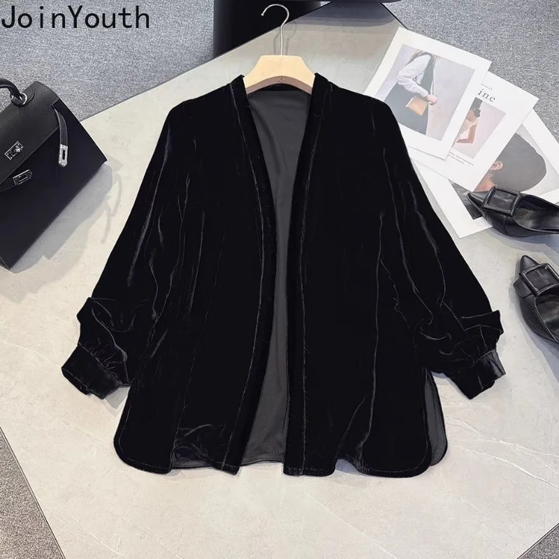 2024 Ropa Mujer Oversized Blouses Women\'s Clothing Vintage Velvet Shirts Camisas De Mujer Temperament Black Tunic Blouse Tops