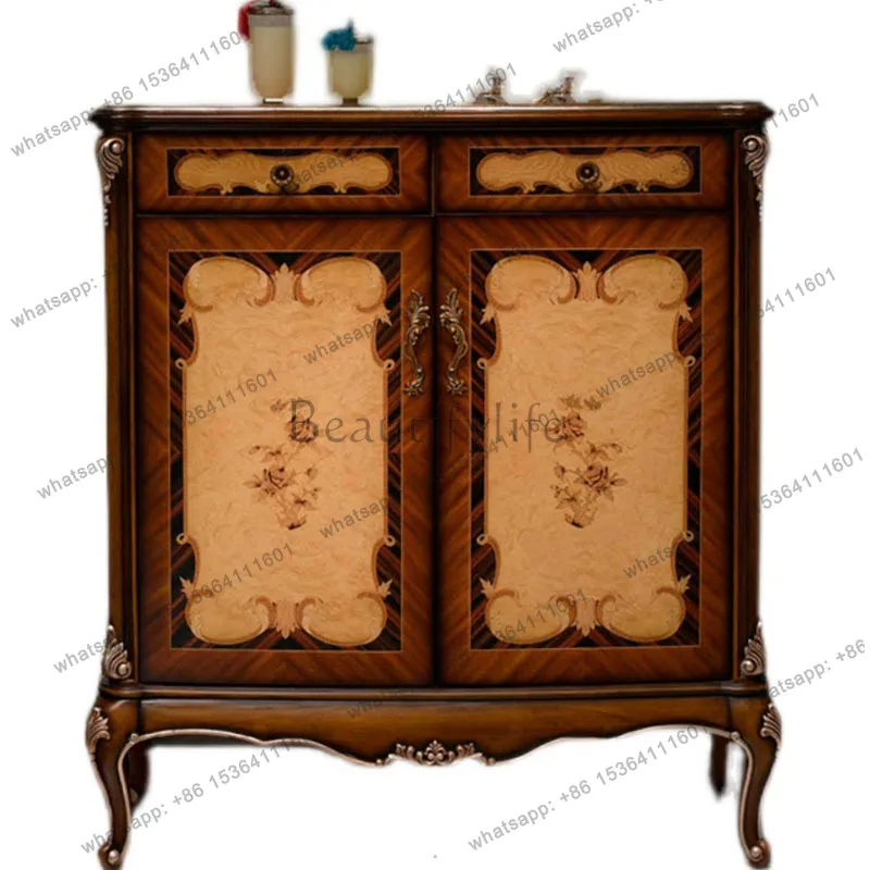 

European solid wood entrance shoe cabinet luxury French villa foyer locker