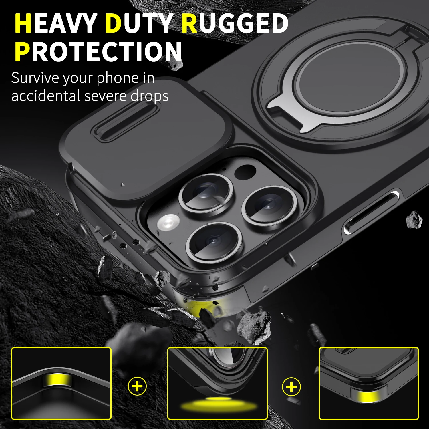 For Magsafe Magnetic Armor Case For iPhone 18 17 Air  16 15 14 13 12 11 Pro Max Plus Ring Holder Slide Camera Protect Cover view 3