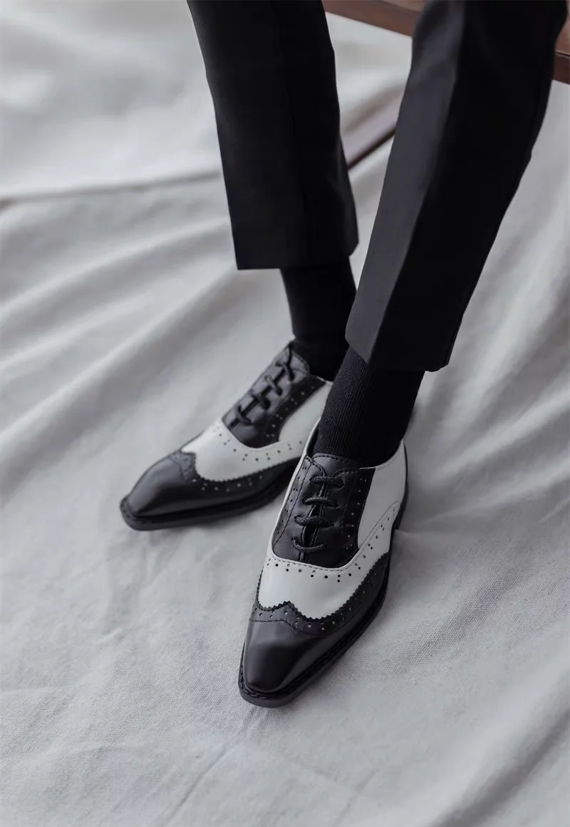 BJDdoll-schoenen zijn geschikt voor ID75 Oom leren schoenen leren veterschoenen Britse gesneden kleurblokken leren schoenen bruin