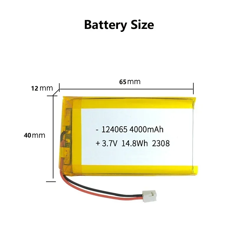Rechargeable LiPo Battery 124065 3.7V 4000mAh Polymer Lithium Cell PH 2.0mm 2Pin Plug for Smart Lock Camera Radio