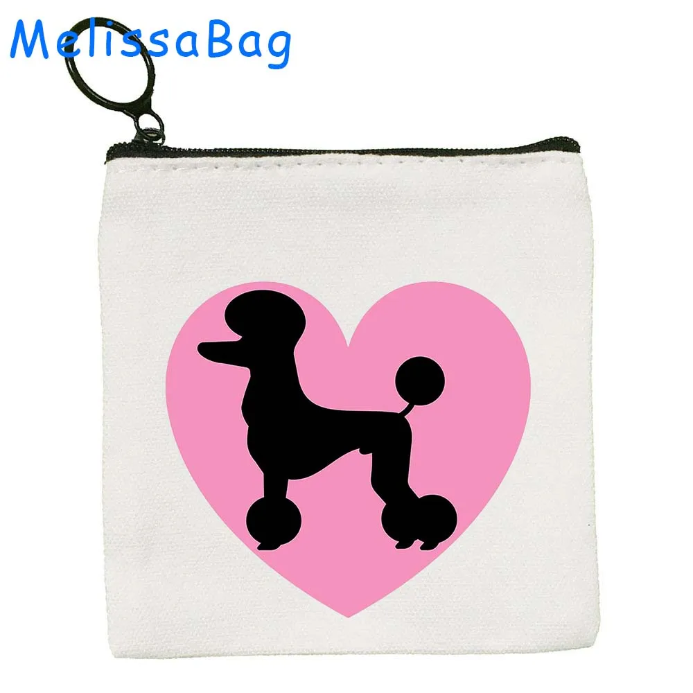 Bolsa de moedas de lona com bolsa com zíper, Saco chave, Carteira de cartão, Presentes adoráveis, Melhor Poppy Cute Poodle Dog Lover