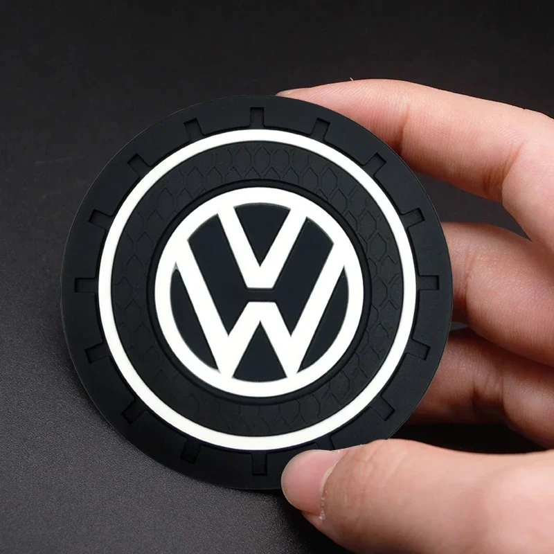 1/2pcs Car Cup Mat Anti-slip Bottle Holder Coasters Emblem For VW CC Polo Golf 4 MK7 MK5 MK4 MK6 Passat Touran Scirocco Tiguan